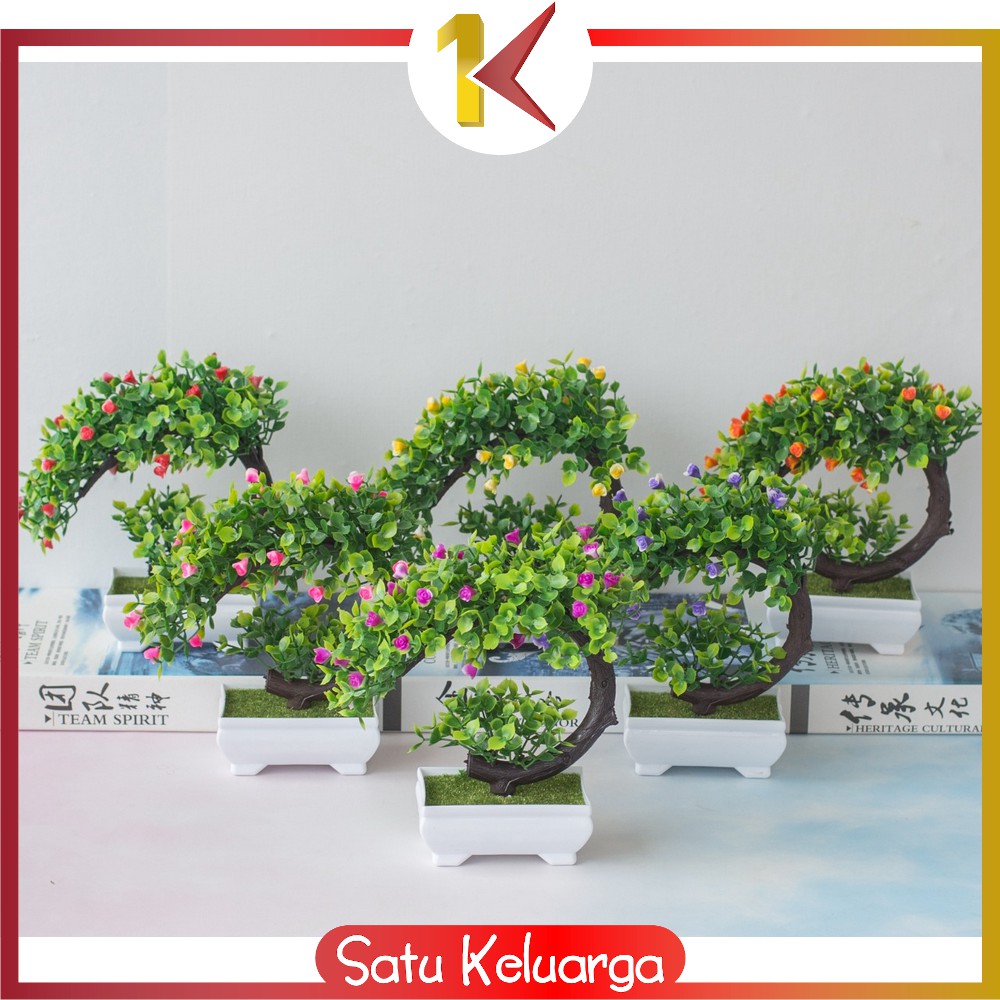 SK-C35-37 Ornamen Pot Bonsai Pajangan Dekorasi Rumah Tanaman Bunga Hias Plastik Artificial Flower-Mawar Sabit