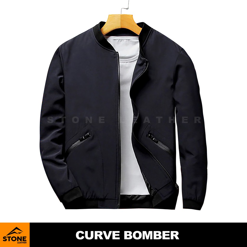 Jaket Pria Parasut Bomber Curve Stone Leather Polyester