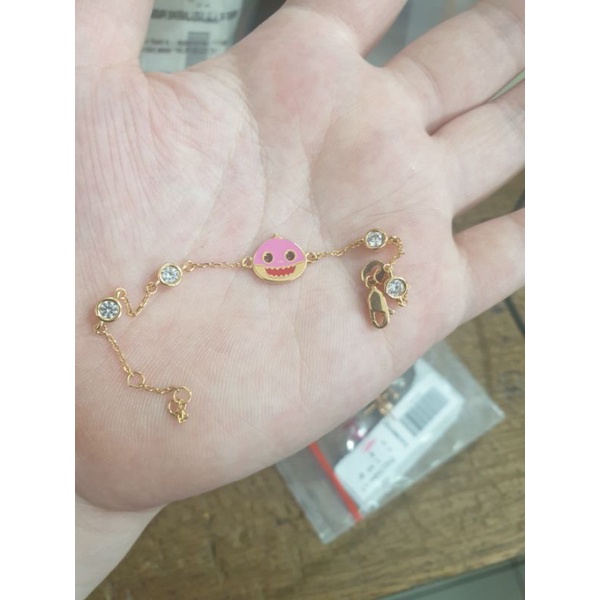 gelang anak balita baby shark lucu emas asli 375 8k hala gold pink 14 cm