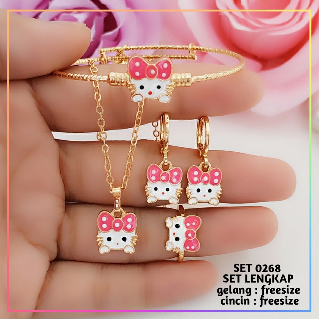 Set perhiasan xuping set anak hello Kitty pink perhiasan anak lucu lapis emas gold 0268