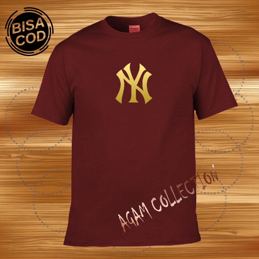 Agam Collection Baju Kaos Distro New York Kere Text Gold Lengan Pendek Premium Quality Kaos Murah Terlaris