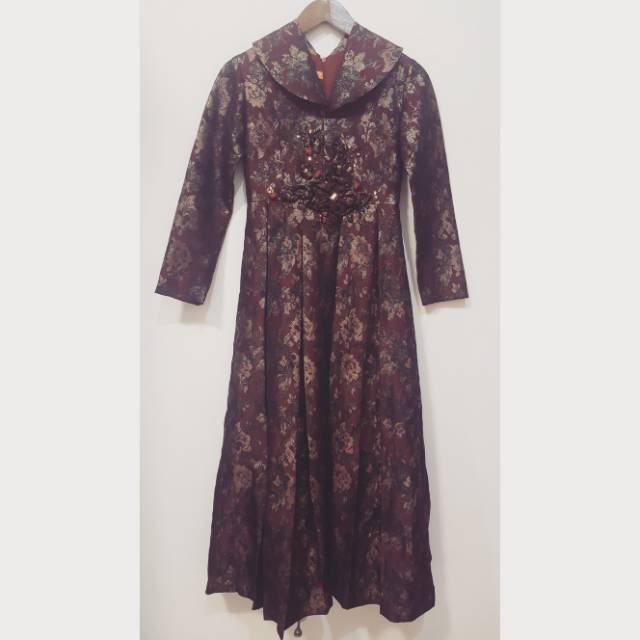 Gaun Pesta Muslimah Mewah Merah Maroon Dress Payet Jenahara