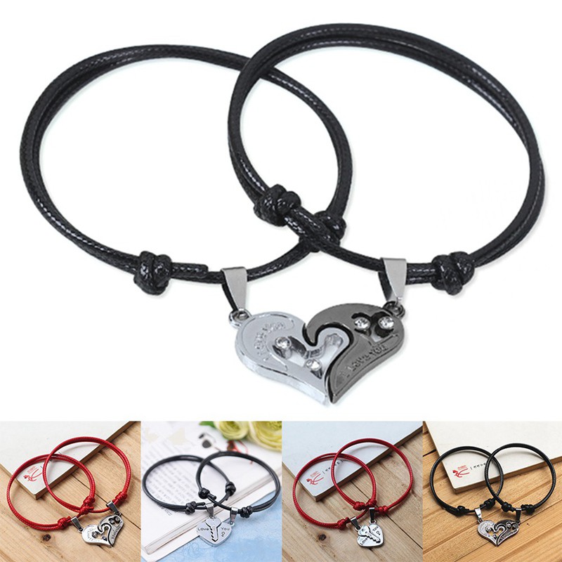 Heart-Shaped Stitching Bracelet Handmade Black Rope Chain Couple Gifts Pop