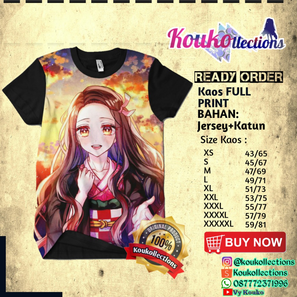KAOS ANIME NEZUKO KIMETSU NO YAIBA pakaian pria dan wanita ,BAJU ANIME, anime stuff,poster anime