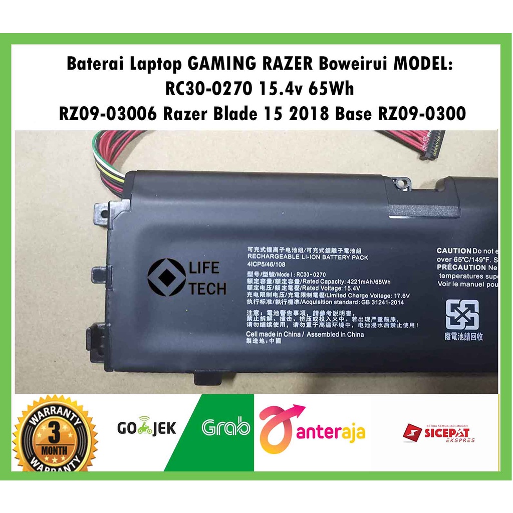 RC30-0270 Baterai Battery Gaming RAZER Boweirui Razer Blade 15 2018 Razer Blade 15 2019 Base RZ09-0300 RZ09-03006 RZ09-03009 RZ09-0270 RZ090270 15.4v 65Wh