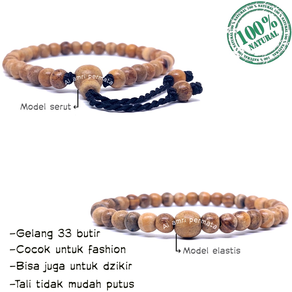Gelang kayu gaharu asli Gelang tasbih kayu gaharu Gelang 33 butir Kayu gaharu asli wangi aroma khas 
