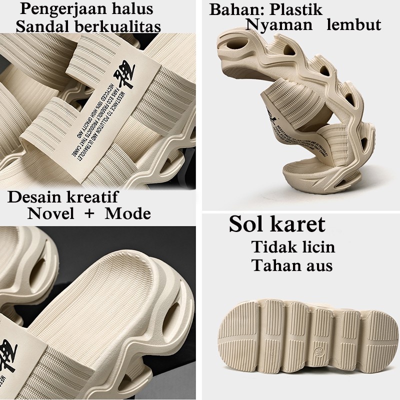 [ COD + Barang Ready ] Sendal Pria / Sol Udara - Sol Gelombang / Sendal Pria Dewasa / Sandal Gunung Pria / Sendal Slop Pria / Cowok Laki Laki Original Casual Murah / Tebal Karet Premiun Anti Slip Original Impor - 24 bulan perbaikan gratis