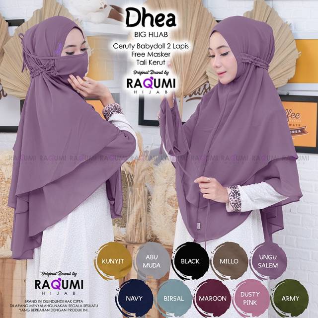 DHEA ORIGINAL RAQUMI HIJAB | NEW RAQUMI HIJAB | Khimar Tali | Khimar Ungu Salem | Khimar Ceruty