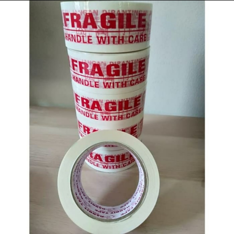 Rabbit Lakban Fragile Putih Tape 45mm 100 yard kualitas baik