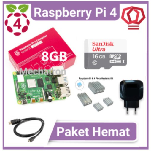 Raspberry Pi 4 model B 8GB Paket Hemat Siap Pakai Made in UK Pi4 8 GB
