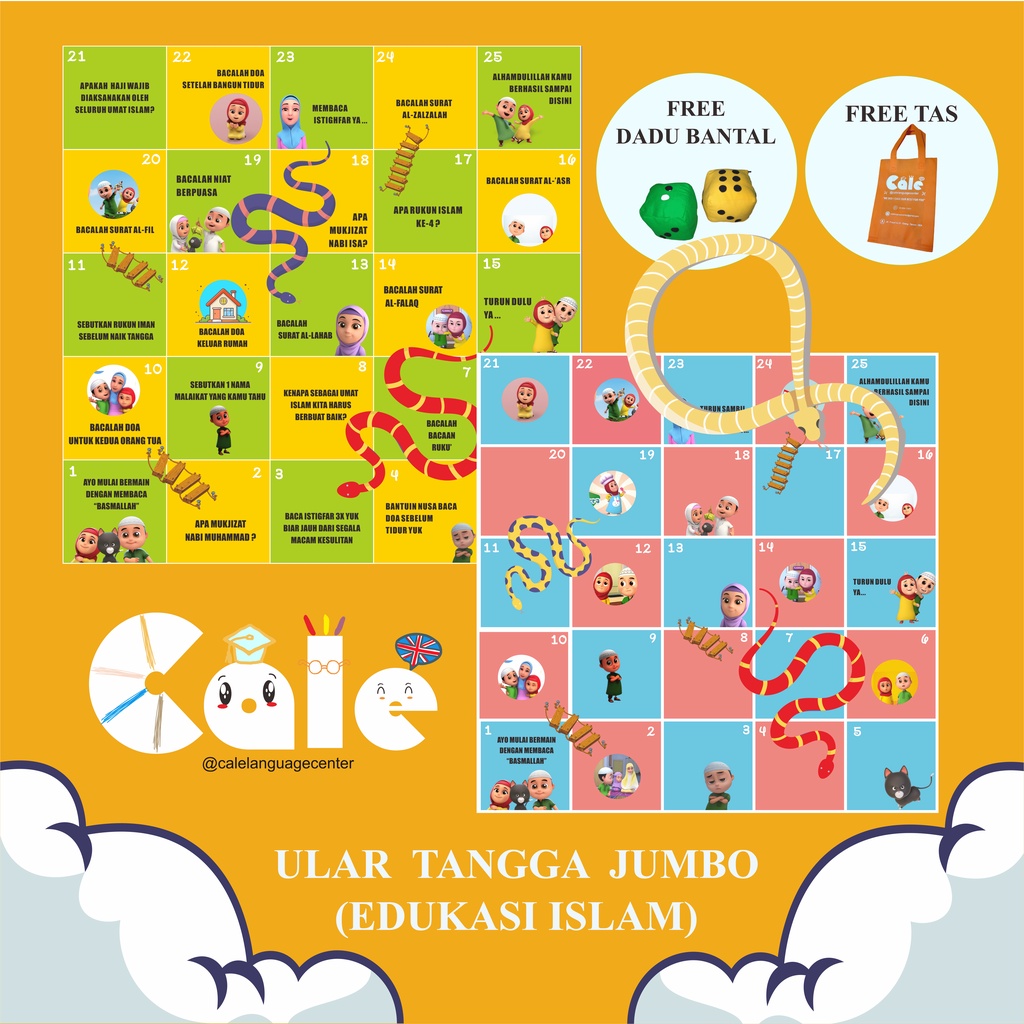 Permainan Anak Ular Tangga Jumbo Islami/Ular Tangga Raksasa Islami/Snake Ladder/Nussa Rara