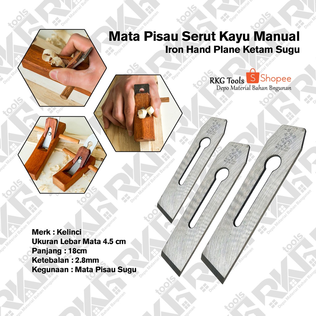 Mata Pisau Serut Kayu Manual - Iron Hand Plane Ketam Sugu