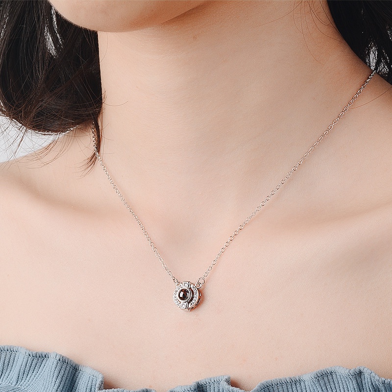 [Ready Stock]Fashion Plated 925 Sterling Silver Rose Gold Pendant round Diamond-Studded Necklace