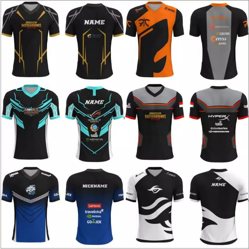 BAJU KAOS GAMING E-SPORT BEBAS CUSTUM FREE FIRE ML COD PUBG