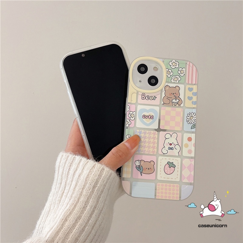 Case Kotak-Kotak Lucu Samsung A14 A13 A04 A12 A04S A50 A50s A30s M23 A33 A53 A73 5G A32 A52 A72 A20 A30 A31 A21s A10s A51 A20s A11 A71 A52s A22 M32 A03s A02s M22 A03 A23 Bear Bunny Cover