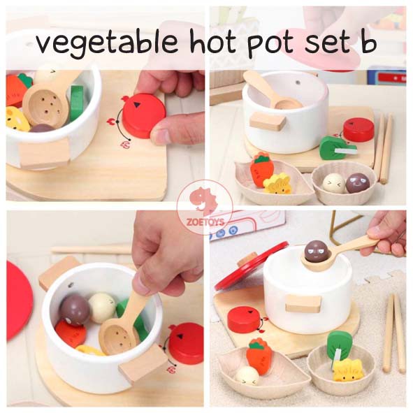 Zoetoys Vegetable Hot Pot Set B | Pretend Play Wooden Kitchen | Mainan Masak-masakan