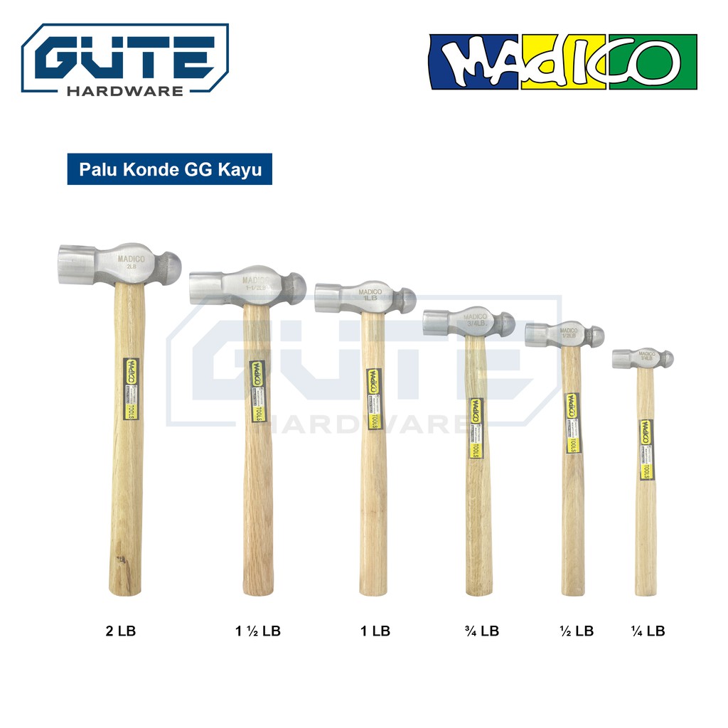 GUTE MADICO Palu Konde / Ballpein Hammer Gagang Kayu 2 LB