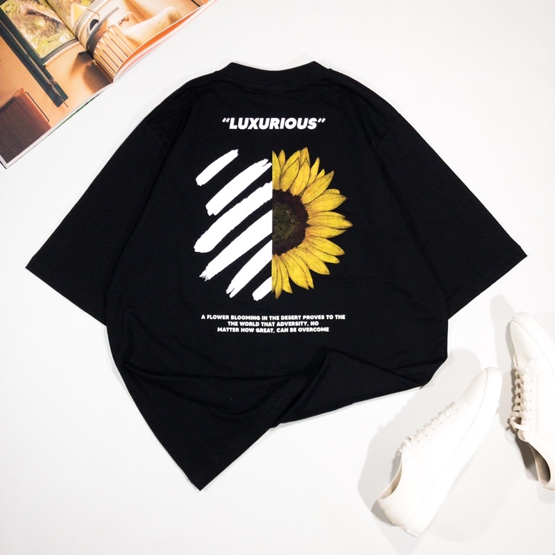 TSHIRT OVERSIZE GRAPHIC FLICKERS WORLD HITAM "FLOWER BLOOMING" [TSO_614]