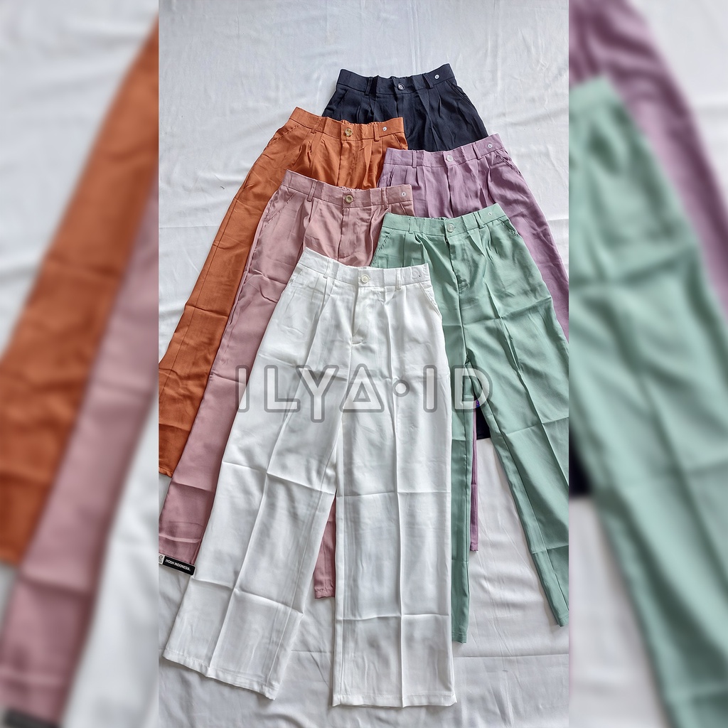 Jennie Pants (Putih) - Loose Pants Trousers Wanita Highwaist - Celana Anti Kusut - Celana Kulot Wanita - Celana Kantor Formal / Casual