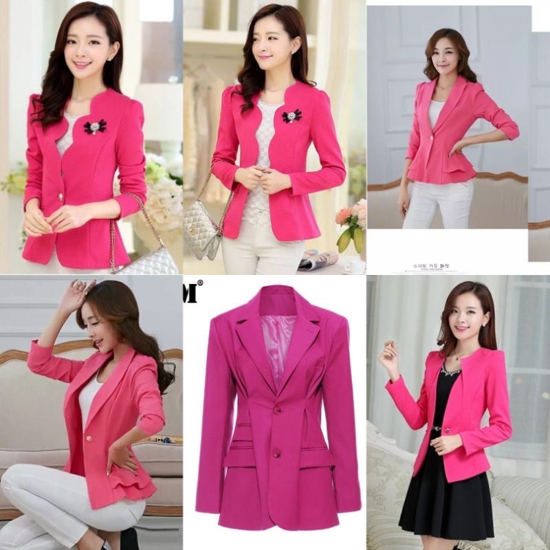 blazer pink fushia premium wanita