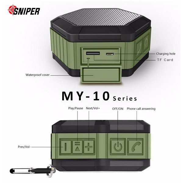 HOT SALE  Sniper Mini Bluetooth Waterproof Speaker MY-01 - Green  TERLARIS