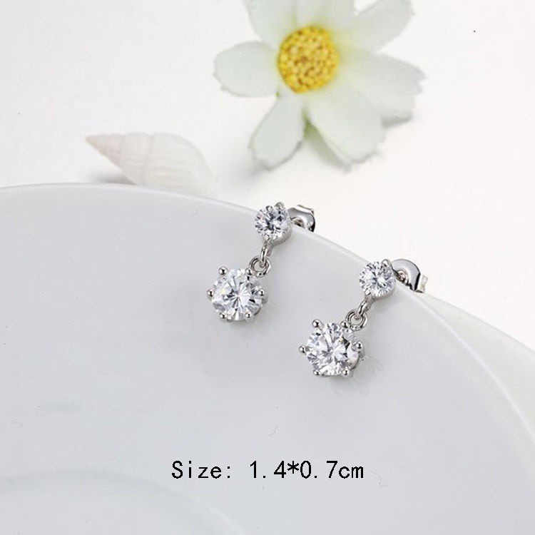 1 Pasang Anting Tusuk Sterling Silver 925 Hias Berlian Imitasi Ala Korea untuk Wanita