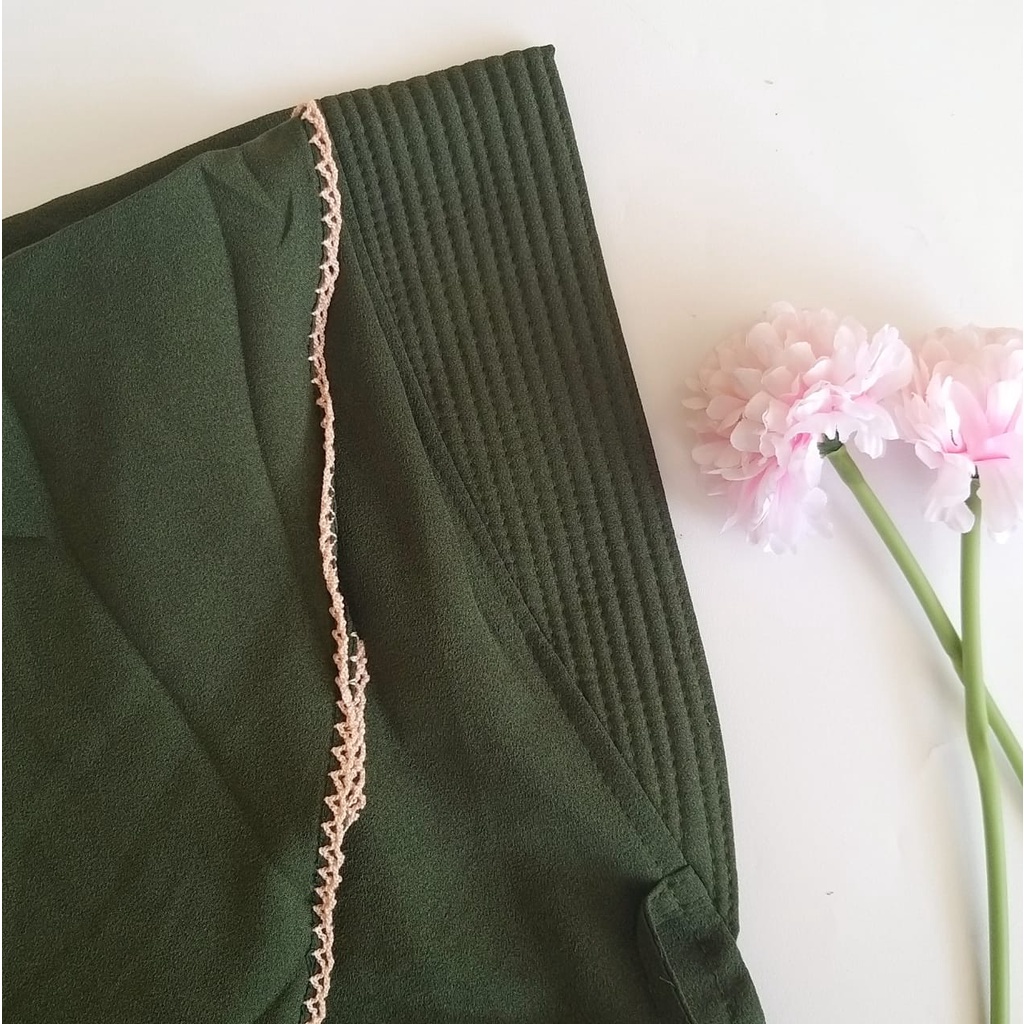 Jilbab Bergo Pet tali List Pichot Size XL/Hijab Bergo Instan Jumbo Modis Mentari-Olive