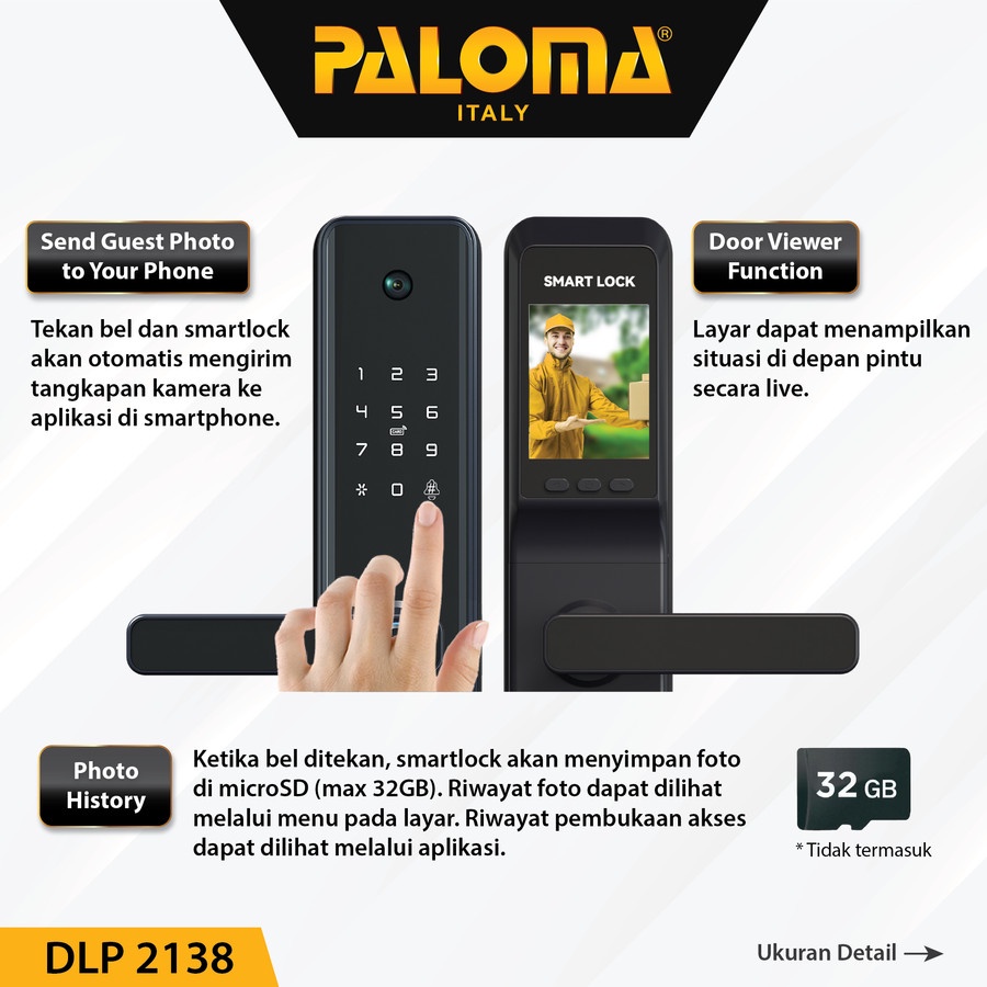 PALOMA DLP 2138 Smart Digital Door Lock Camera Viewer Kunci Pintu