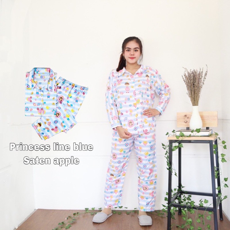 Piyama dewasa jumbo karakter Lengan panjang PP XXL-Princess Line Blue