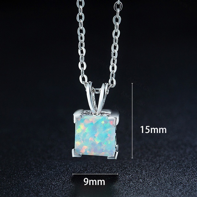 Kalung Rantai Sterling   Liontin Batu Opal Elegan Untuk Wanita