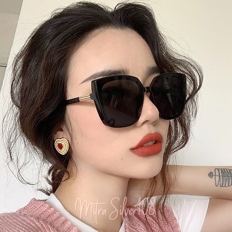 [MS108] KM 08 【TERSEDIA &amp; COD】 kacamata hitam wanita big frame ladies sunglasses / Bentuk Kotak Desain Cat Eye untuk Wanita