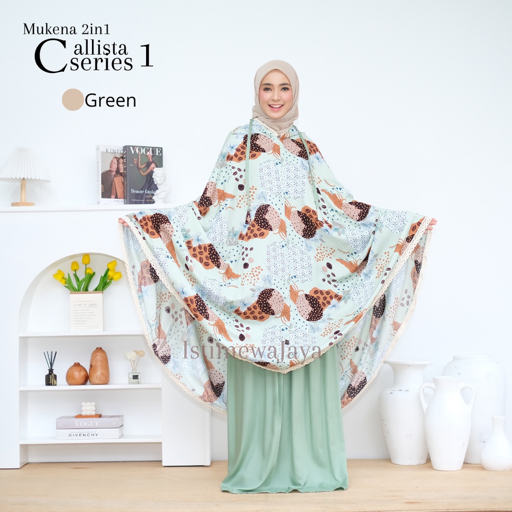 Mukena 2in1 Callista Premium Travelling || Mukena katun rayon Premium 2in1 Motif Bagus