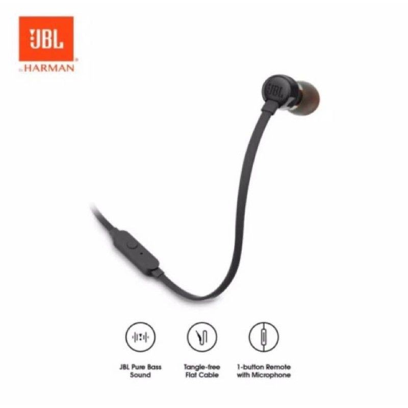 JBL T110 In Ear Earphone with Mic &amp; Flat Cable Garansi Resmi IMS Original
