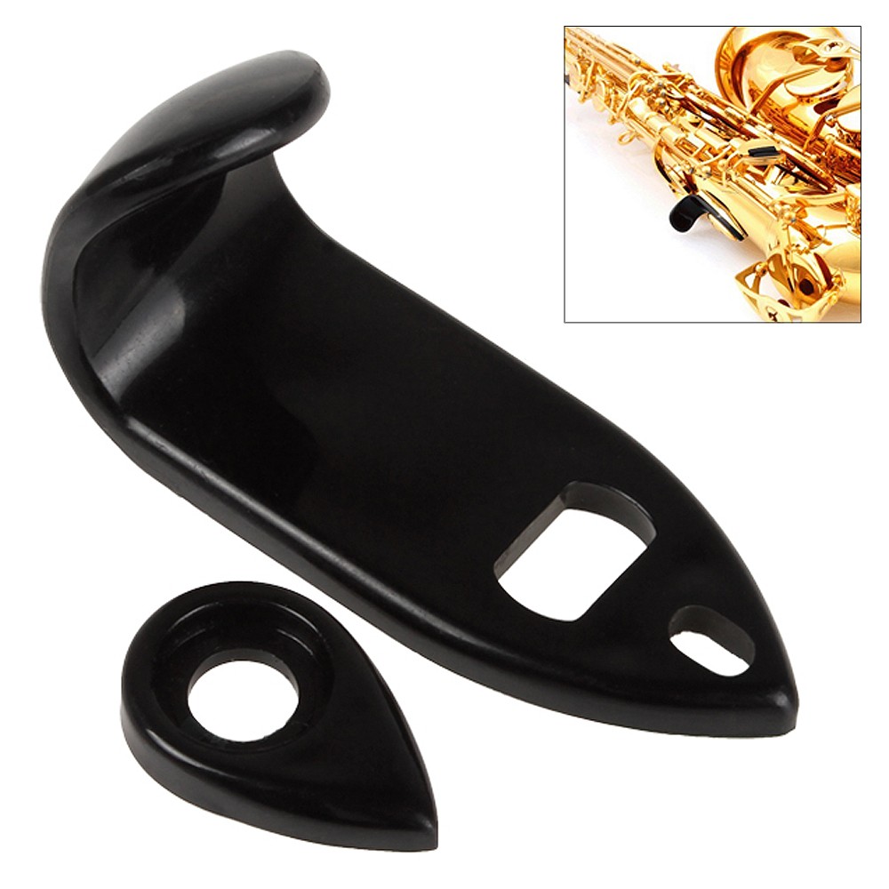 2pcs Pick Jempol Kaku Besar Bahan ABS Warna Hitam Untuk Alto Saxophone