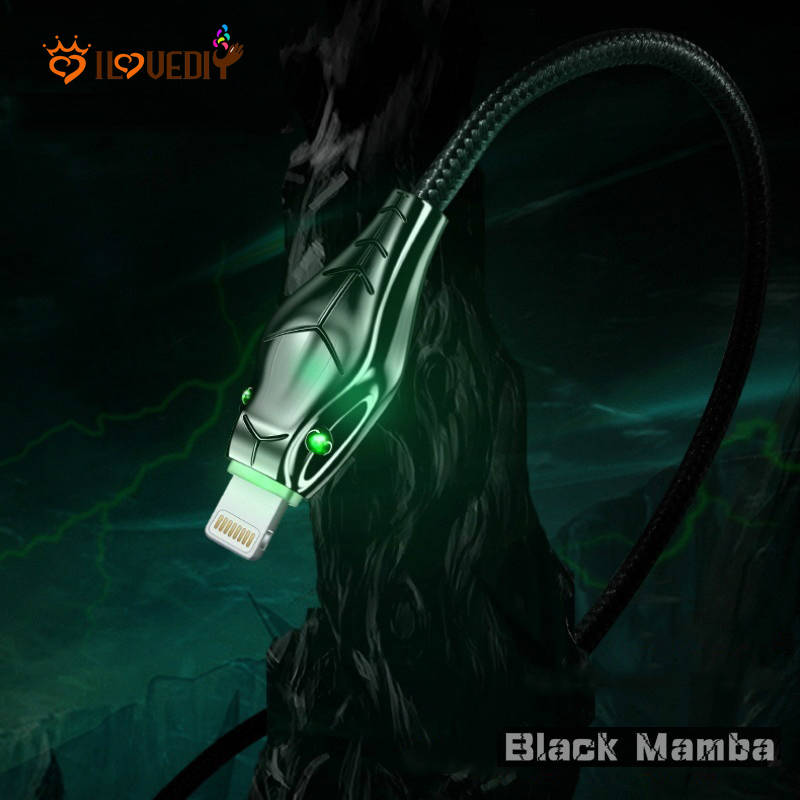 IPHONE ANDROID (Black Mamba Serpentine Kabel Data/Charger Mikro Usb Tipe C Fast Charging Untuk Iphone/Android