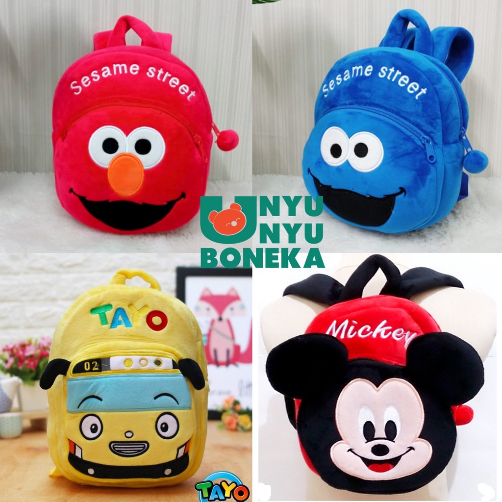 Tas Ransel Sekolah M Paud Boneka Elmo Cookies Tayo Mickey Mouse baby kids kado anak