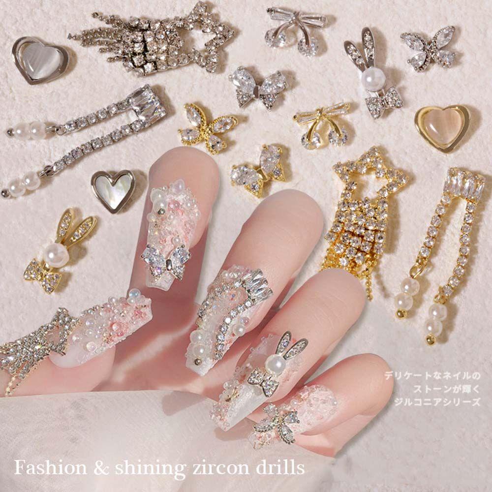 Mxbeauty Nail Art Rhinestones Jepang Shiny Cinta Hati Manikur Aksesoris Berlian Busur DIY Perhiasan Nail Art