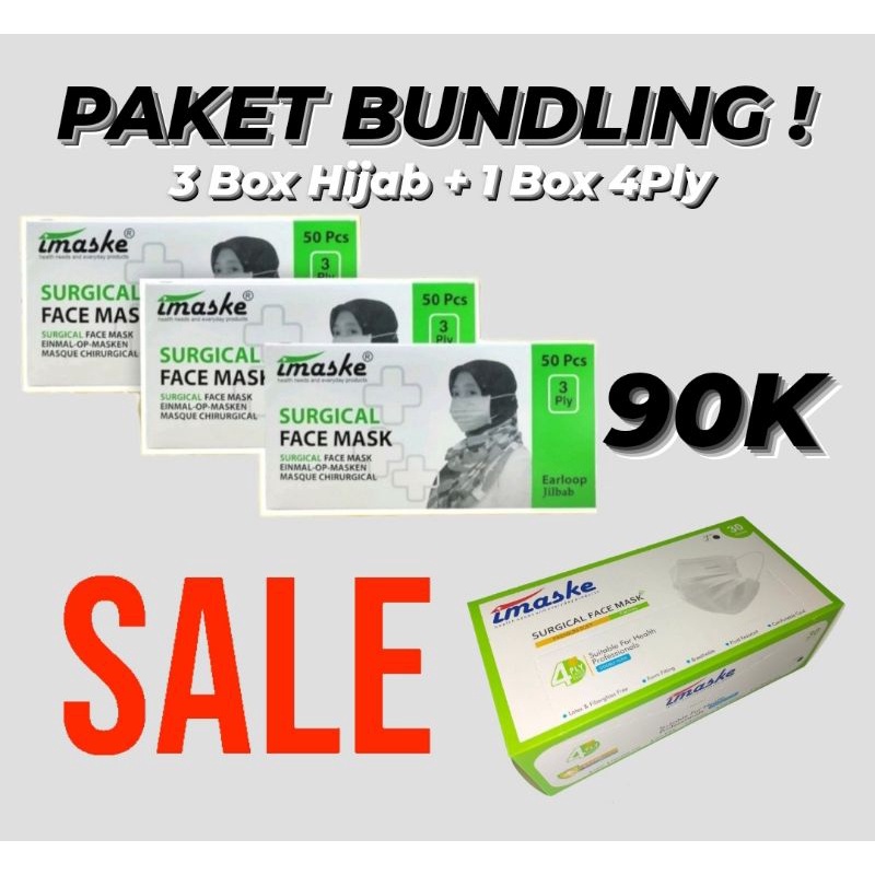 IMASKE SURGICAL FACE MASK 3PLY | HIJAB HEADLOOP | BUY 3 GET 1 BOX 4PLY EARLOOP