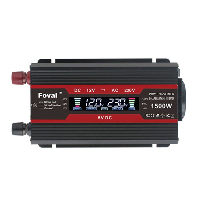 Power Inverter 1500W Solar Inverter 2 USB Port DC 12V to AC 220V