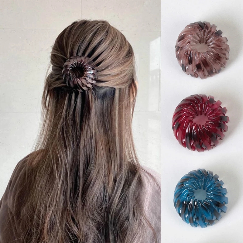 Rambut Tetap Gaya Rambut Styling Rambut Ikat Rambut Ponytail Gesper Pemegang Cakar Lady Gadis Retro Leopard Bud Ball Hair Ring Scalable Shrinkable Hairpin