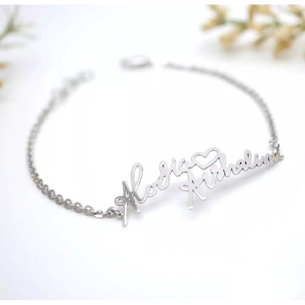 Gelang Tangan wanita ukiran nama ( nama Tempah )  Gelang rantai silver