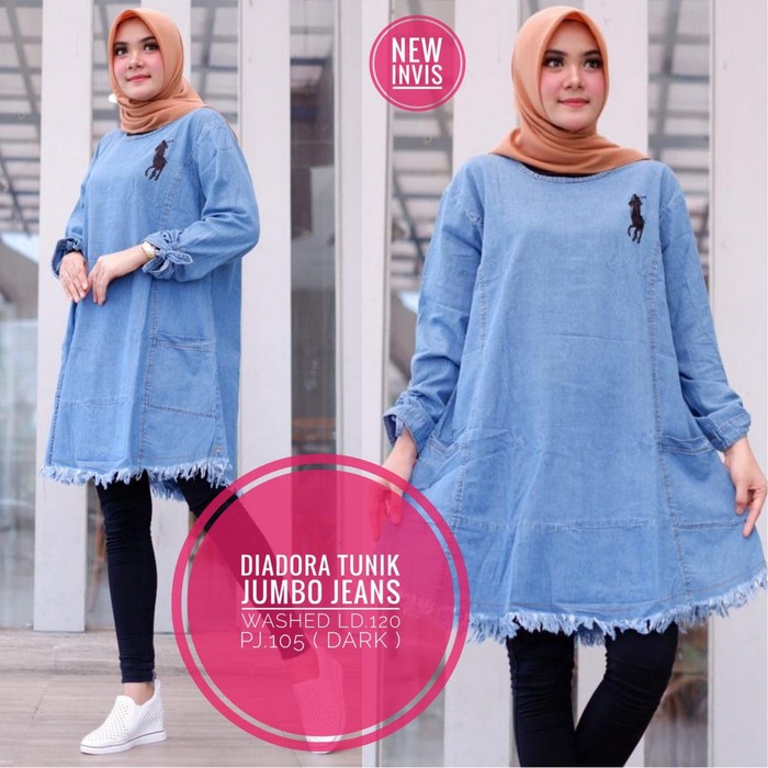 diadora tunik jeans polo rawis lingkar dada 120 cm biru muda Baju Wanita