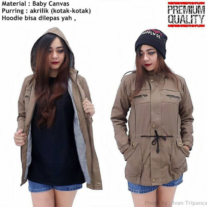 Jaket Parka Wanita Premium Anti Luntur Baby Canvas Hoodie Warna Krem Kanvas Cewek L Xl Xxl Shopee Indonesia