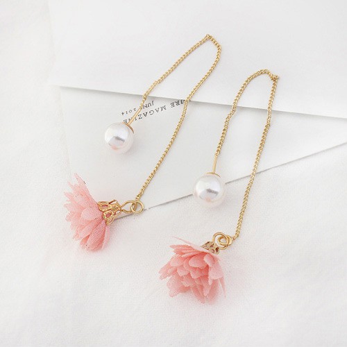 LRC Anting Tusuk Fashion Flower&amp;pearls Decorated Long Y5776X