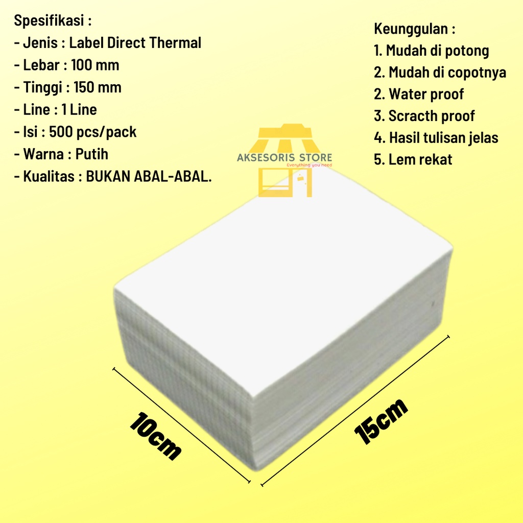 

RB KERTAS THERMAL LABEL STICKER BARCODE 500PCS LIPAT UKURAN A6 100X150