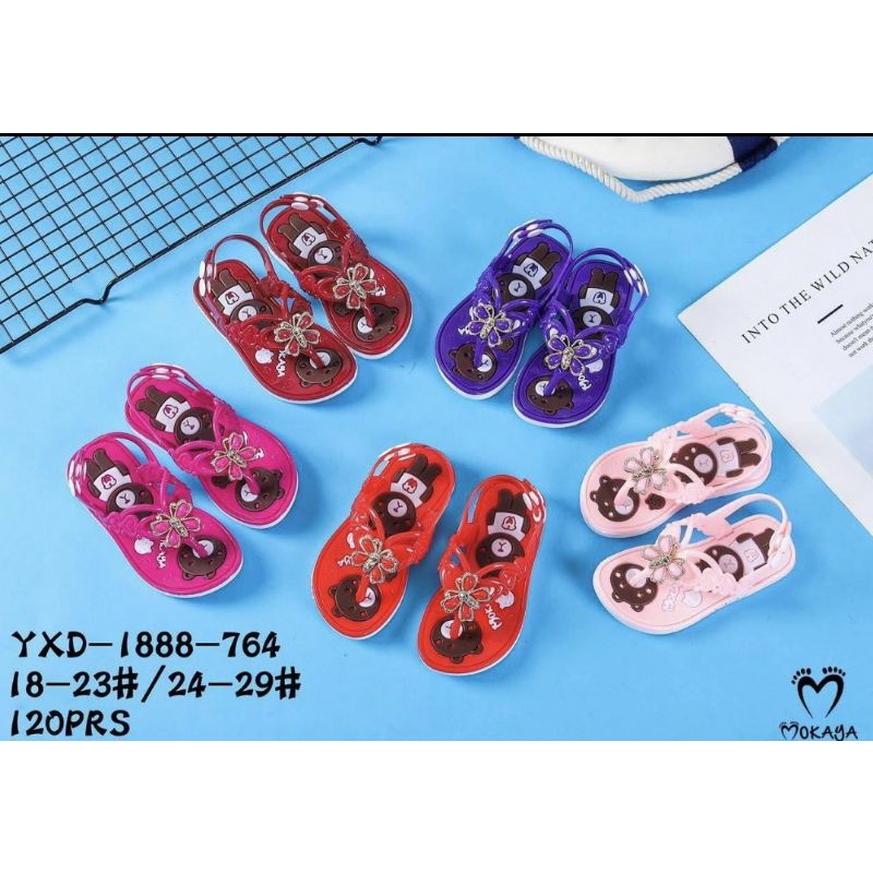 SANDAL JEPIT BAYI ANAK PEREMPUAN BABY MOKAYA 1888-764 UKURAN 18-23 KARET TALI BELAKANG GAMBAR BERUANG