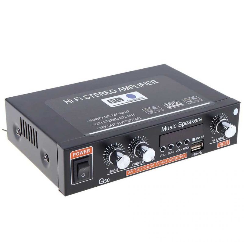 (COD) audio power amplifier mobil hi-fi table bass booster  2x18watt - ac 12volt / ac 220volt