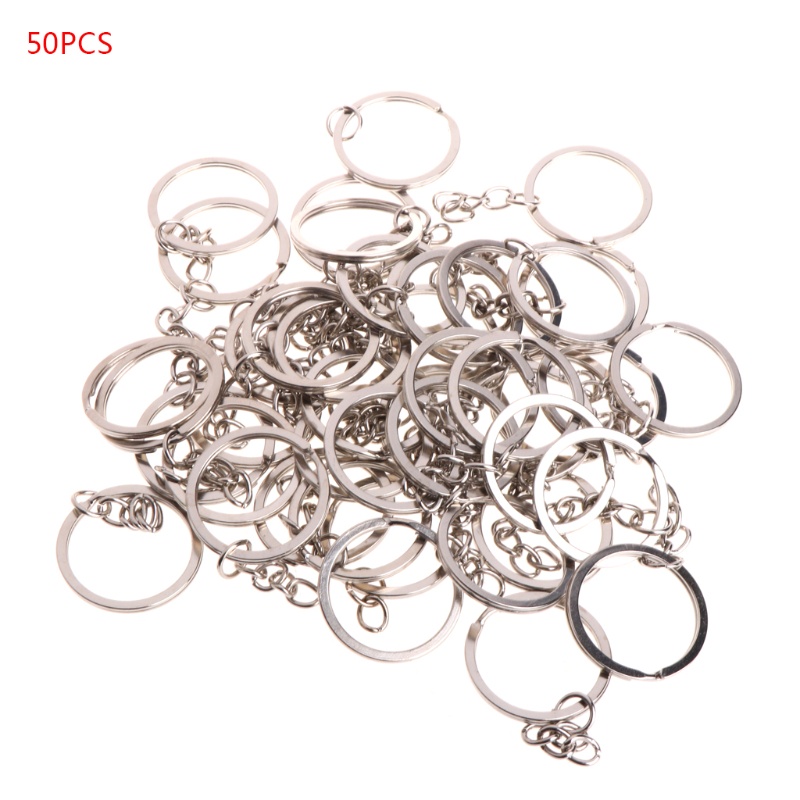 SIY  50 Pcs Key Ring Stainless Steel Key Chain Portable Brief Hoop Metal Loop Outdoor