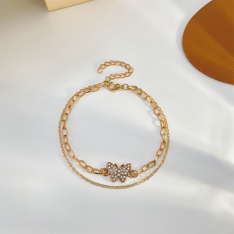 Gelang Tangan Rantai Adjustable Aksen Kupu-Kupu Hias Kristal Zircon Untuk Wanita Butterfly