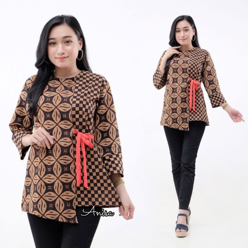 tey-17 Batik wanita ASJ SA HRB026 Kenongo Kemeja Tosca Pendek-Kombinasi kawong